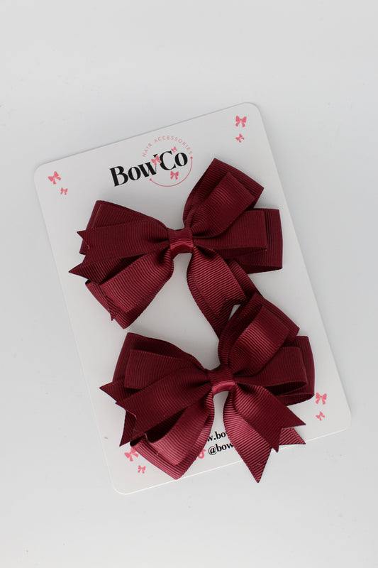 Burgundy - Double Tail Bow Set - Clip