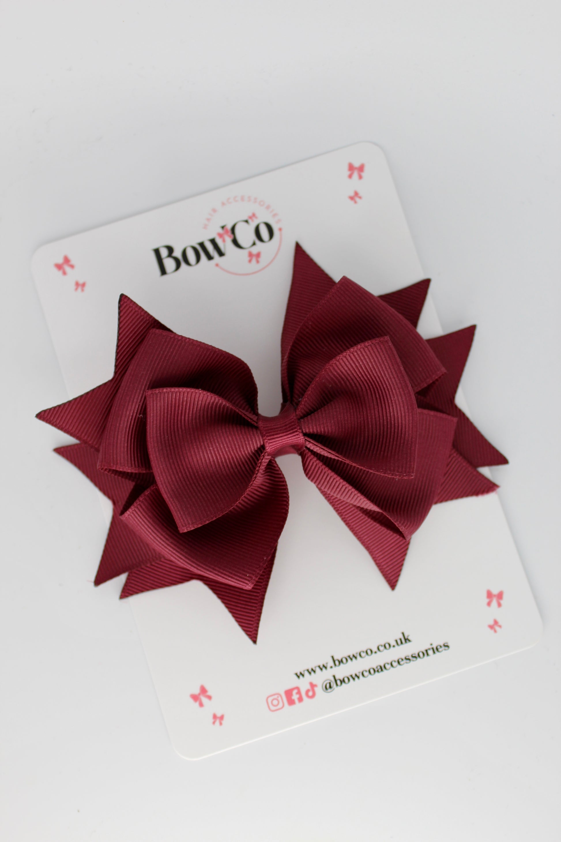 3.5 Inches Layer Bow - Clip - Burgundy