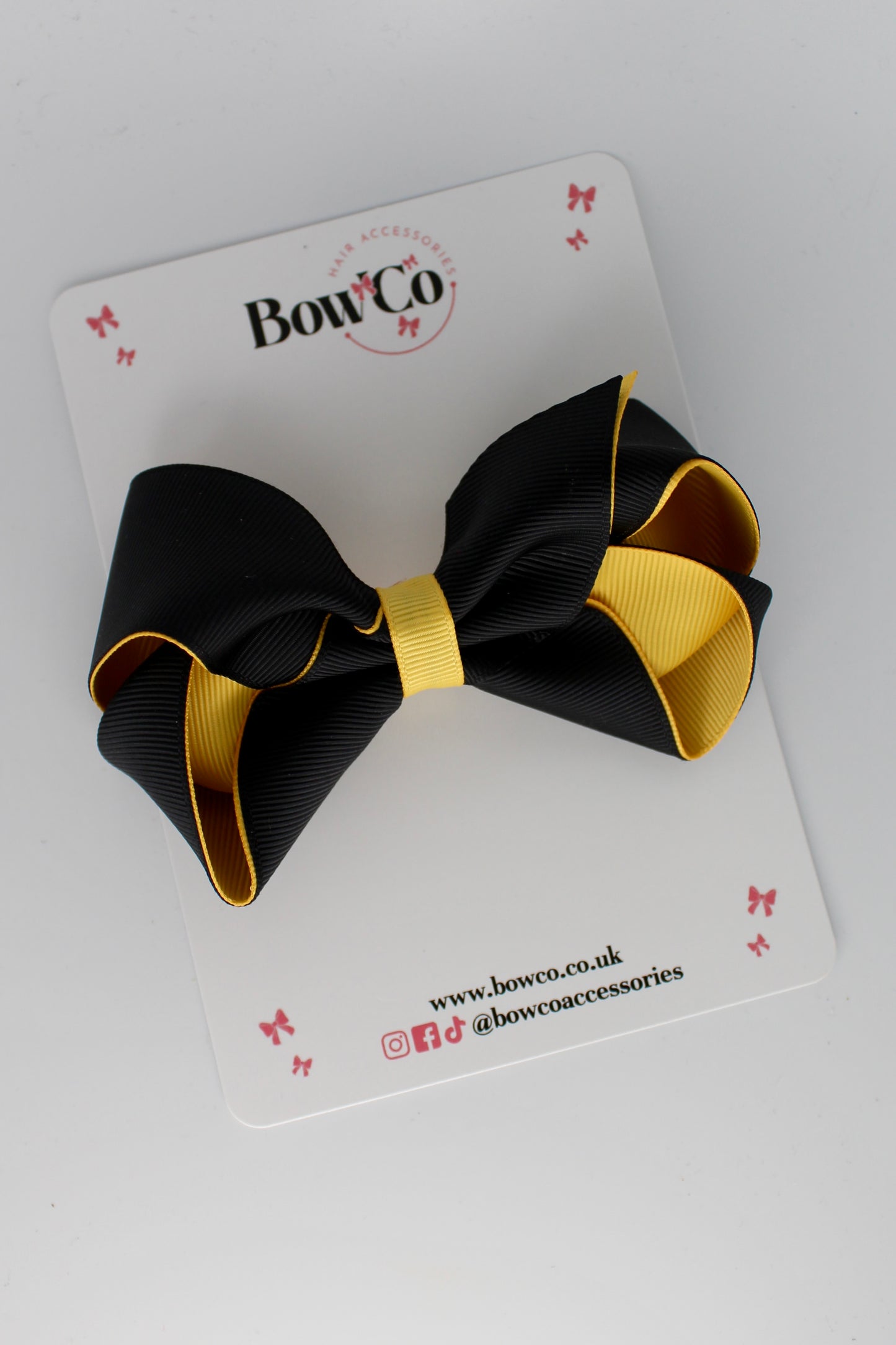 4 Inch Loop Bow - Clip - Black and Yellow Gold