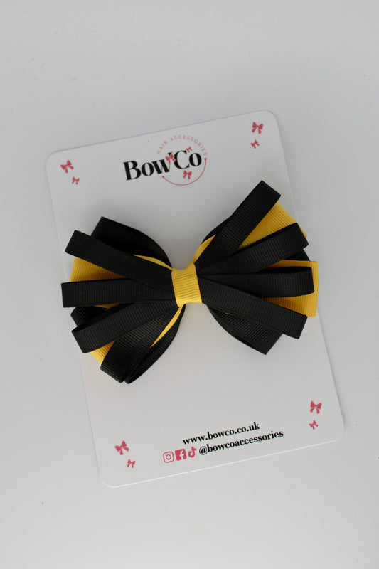 4 Inch Spiral Bow - 4 Inches - Clip - Black and Yellow Gold