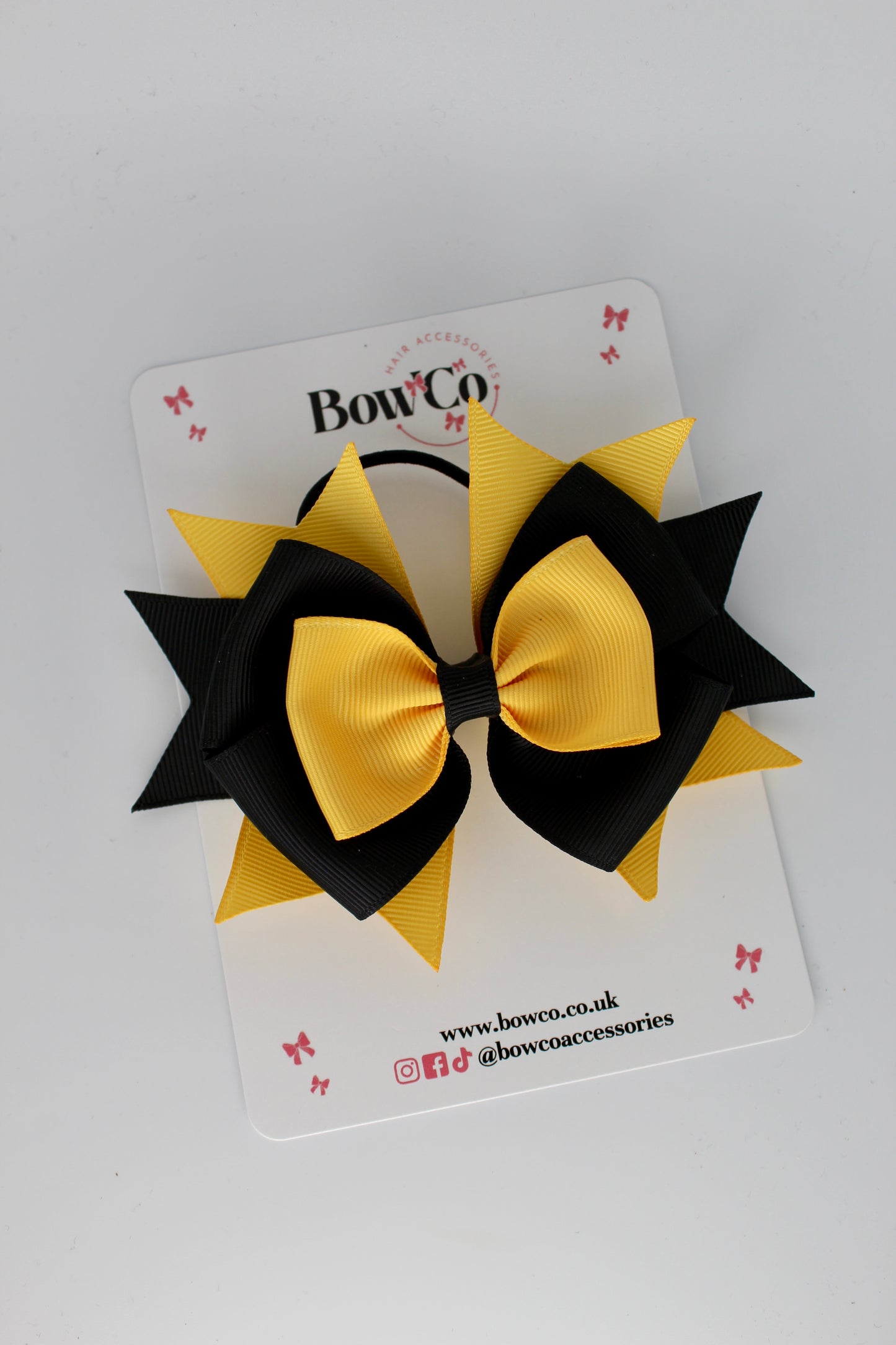 3.5 Inches Layer Bow - Black and Yellow Gold - Elastic