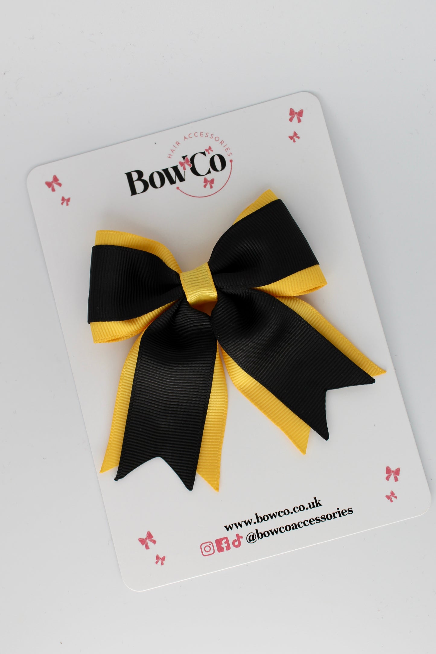3 Inch Tail Bow Clip - Yellow Gold & Black