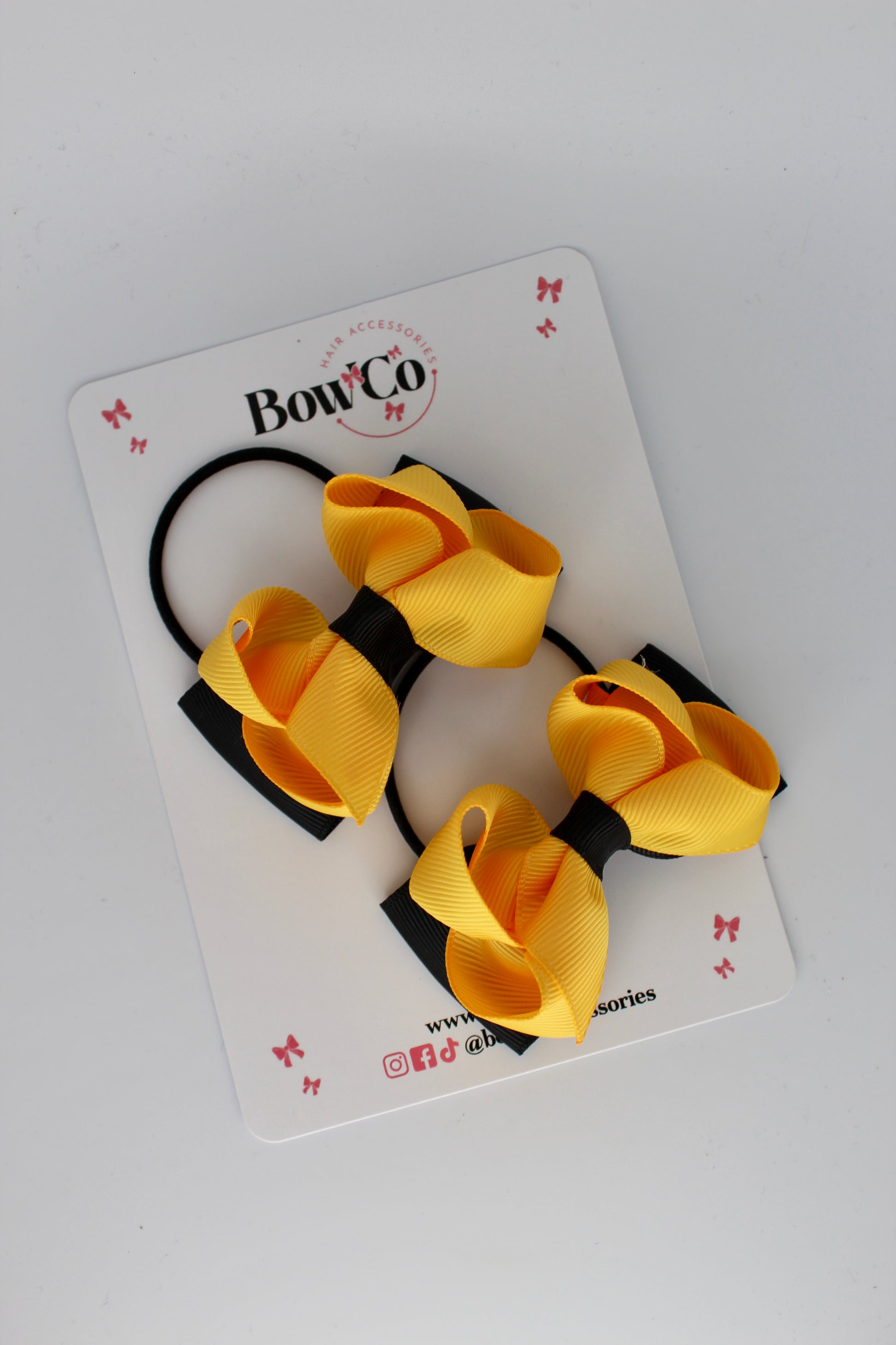 3 Inch Ruffle Bow - Elastic - 2 Pack - Black and Yellow Gold