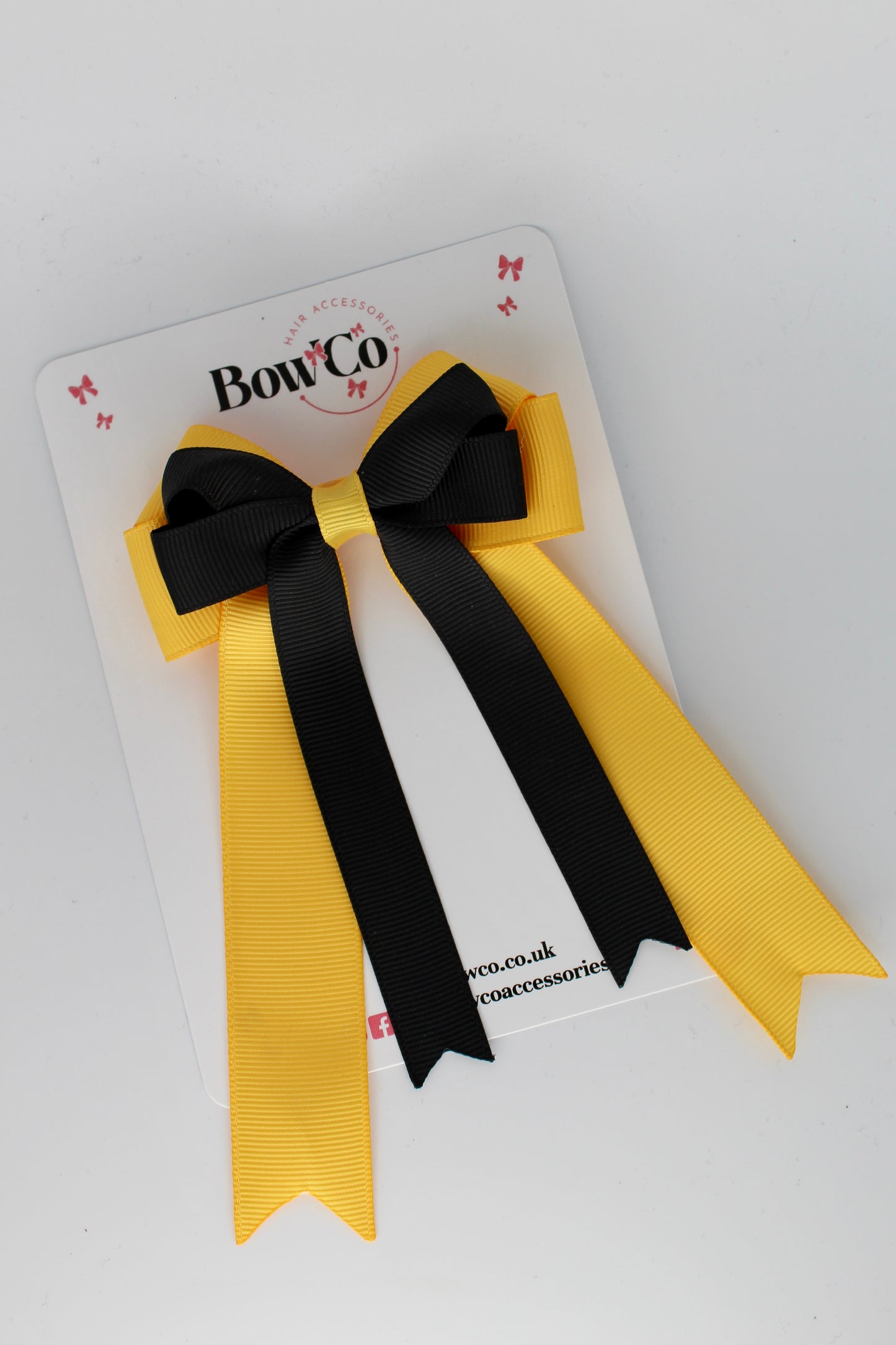 4.5 Inch Ponytail Double Bow - Black & Yellow Gold