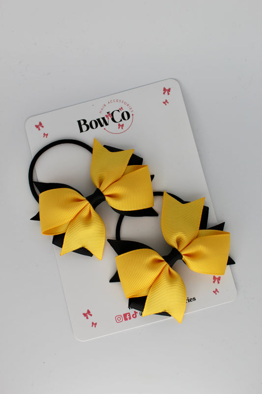 3 Inch Layer Tail Bow - Elastic - 2 Pack - Black & Yellow Gold