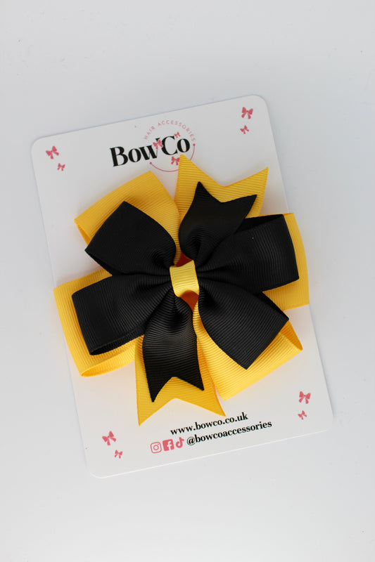 4.5 Inch Pinwheel Bow Clip - Black and Yellow