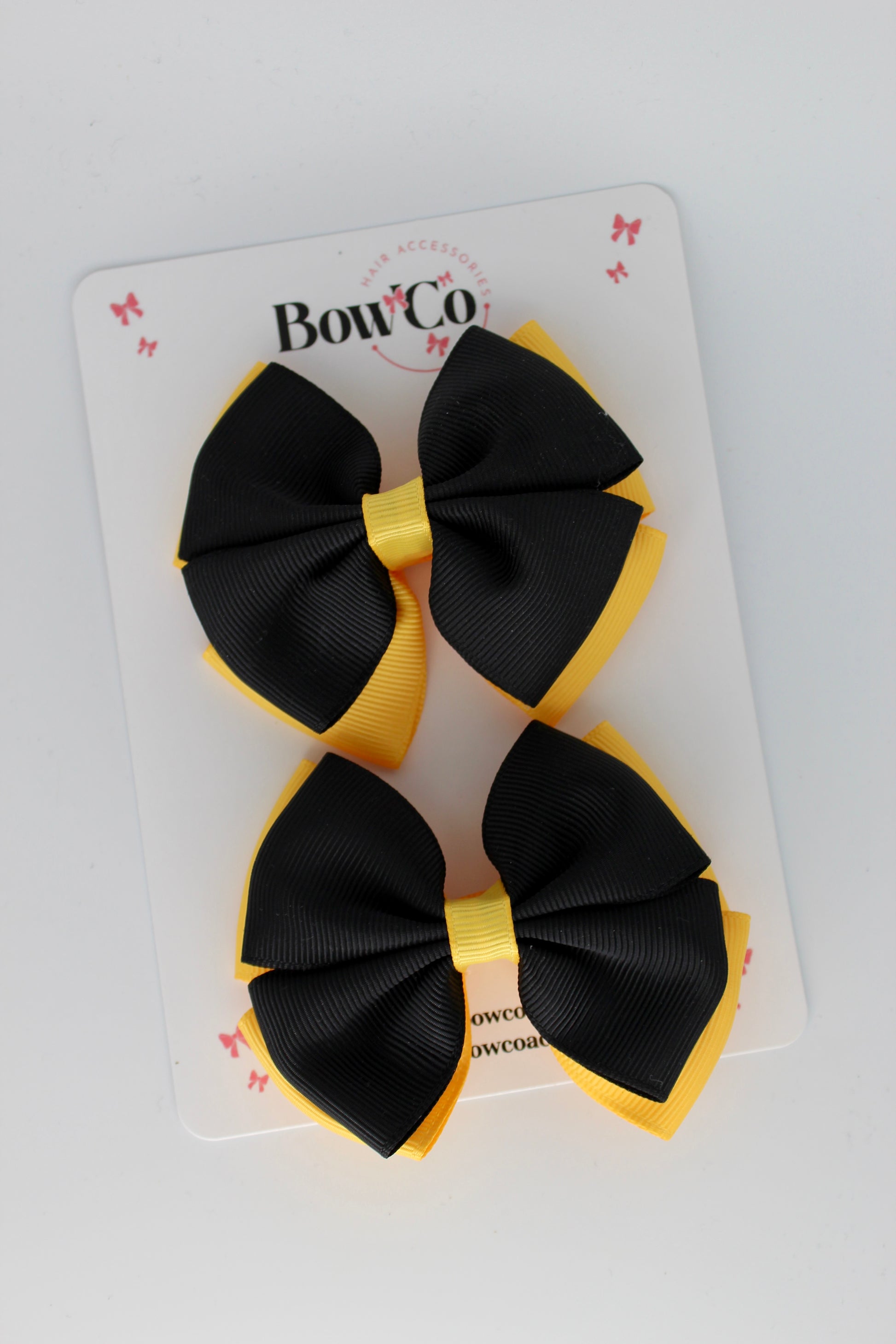 3 Inch Double Layer Bow - Clip - Black & Yellow Gold - 2 Pack