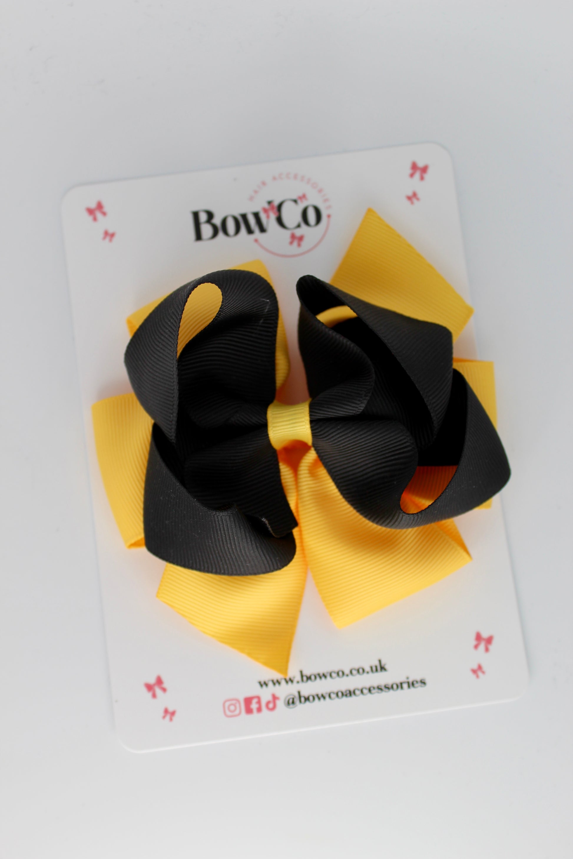 4.5 Inch Double Bow - Clip - Black and Yellow Gold