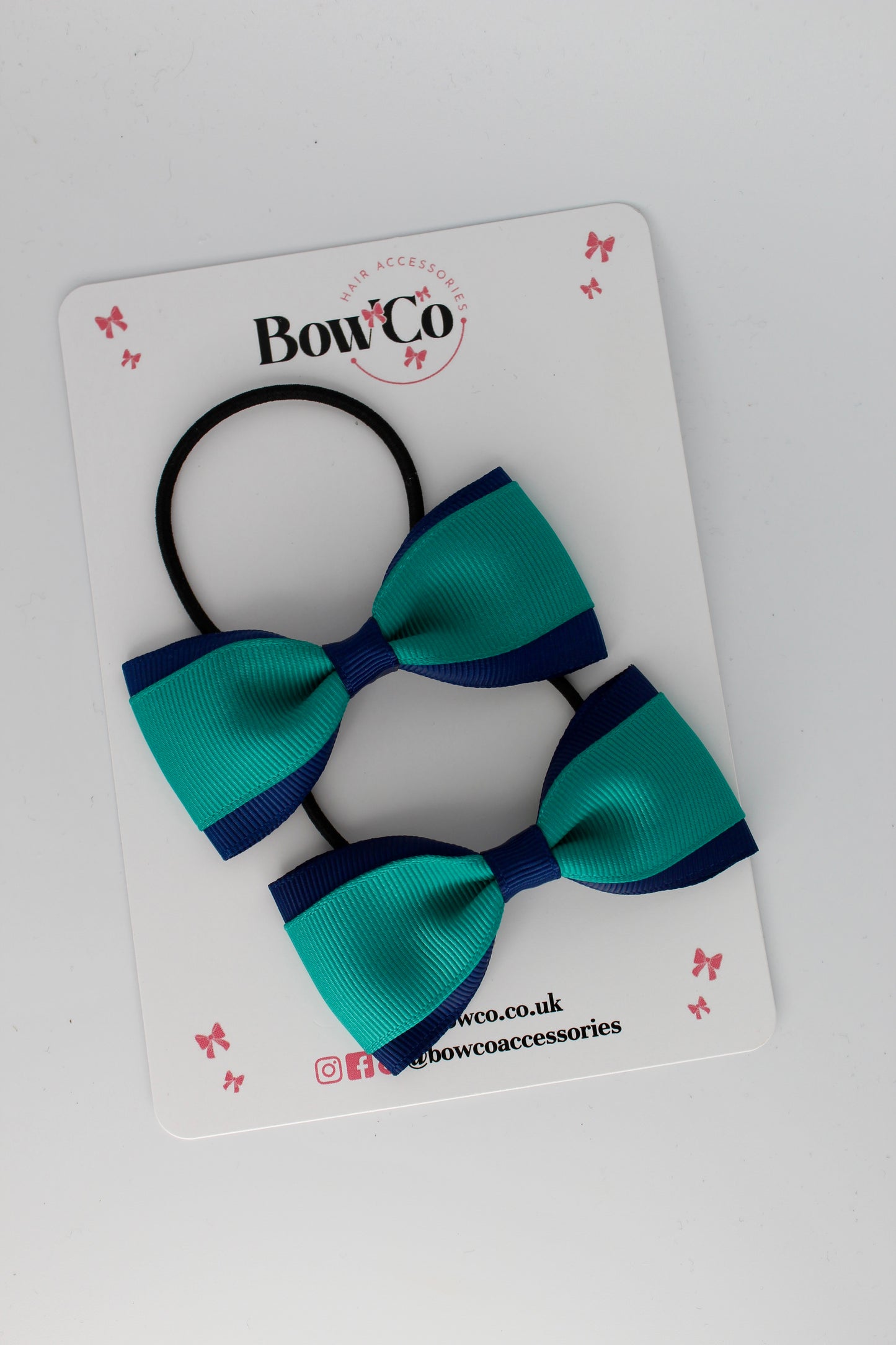 3 Inch Tuxedo Bow - Elastic - 2 Pack - Jade Green and Navy Blue