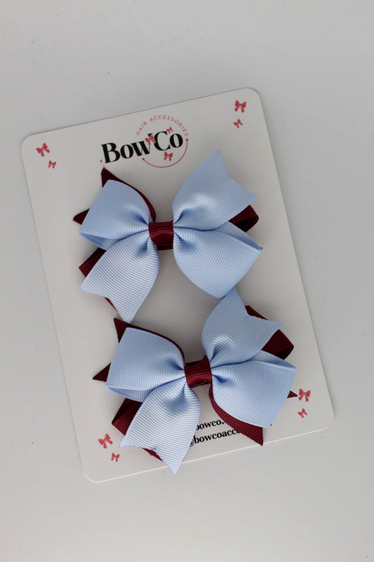 Burgundy and Bluebell - Layer Tail Bow Set - Clip