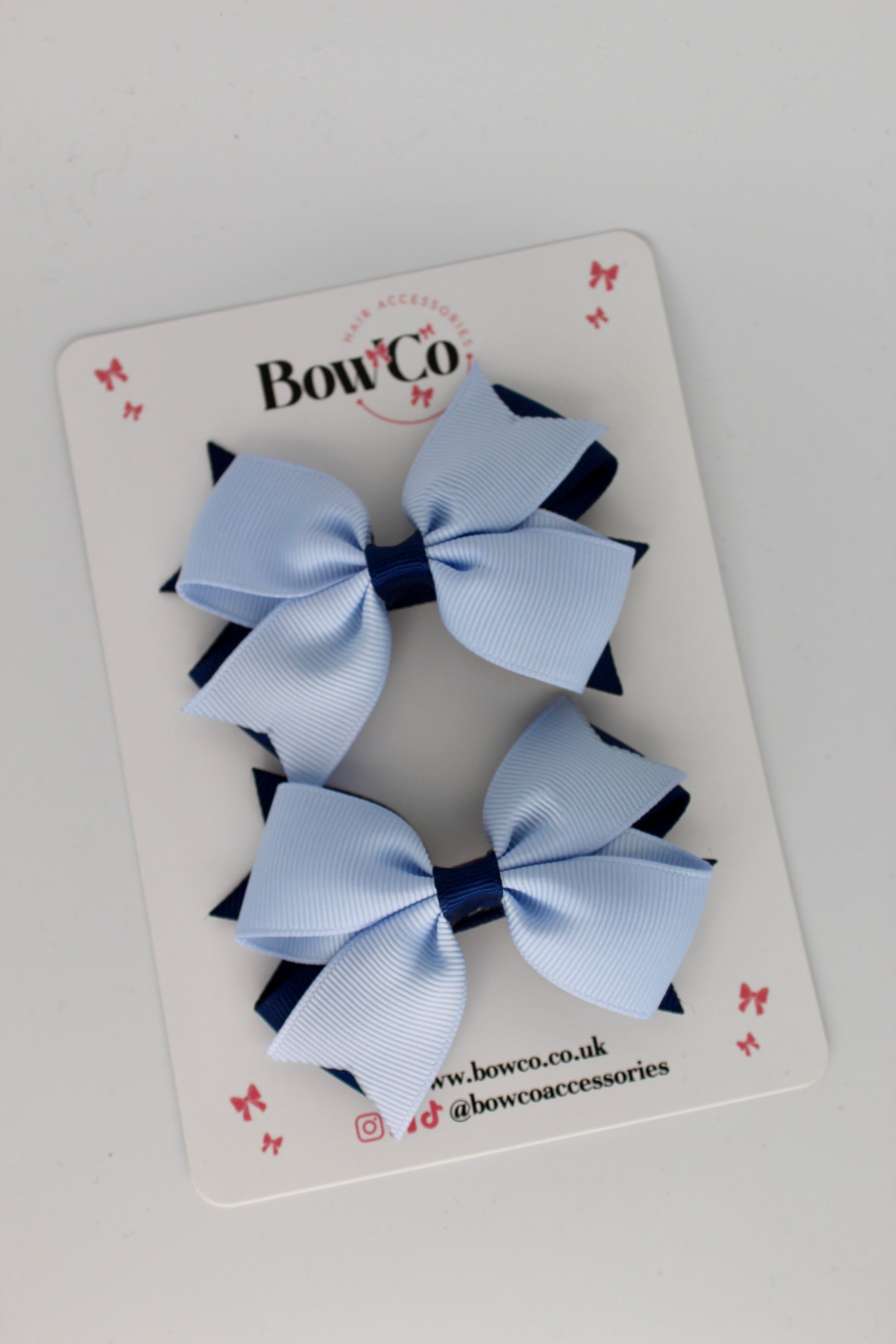 3 Inch Layer Tail Bow - Clip - 2 Pack - Navy Blue and Bluebell