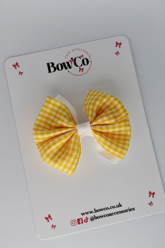 3.5 Inch Double Bow Gingham Yellow Clip