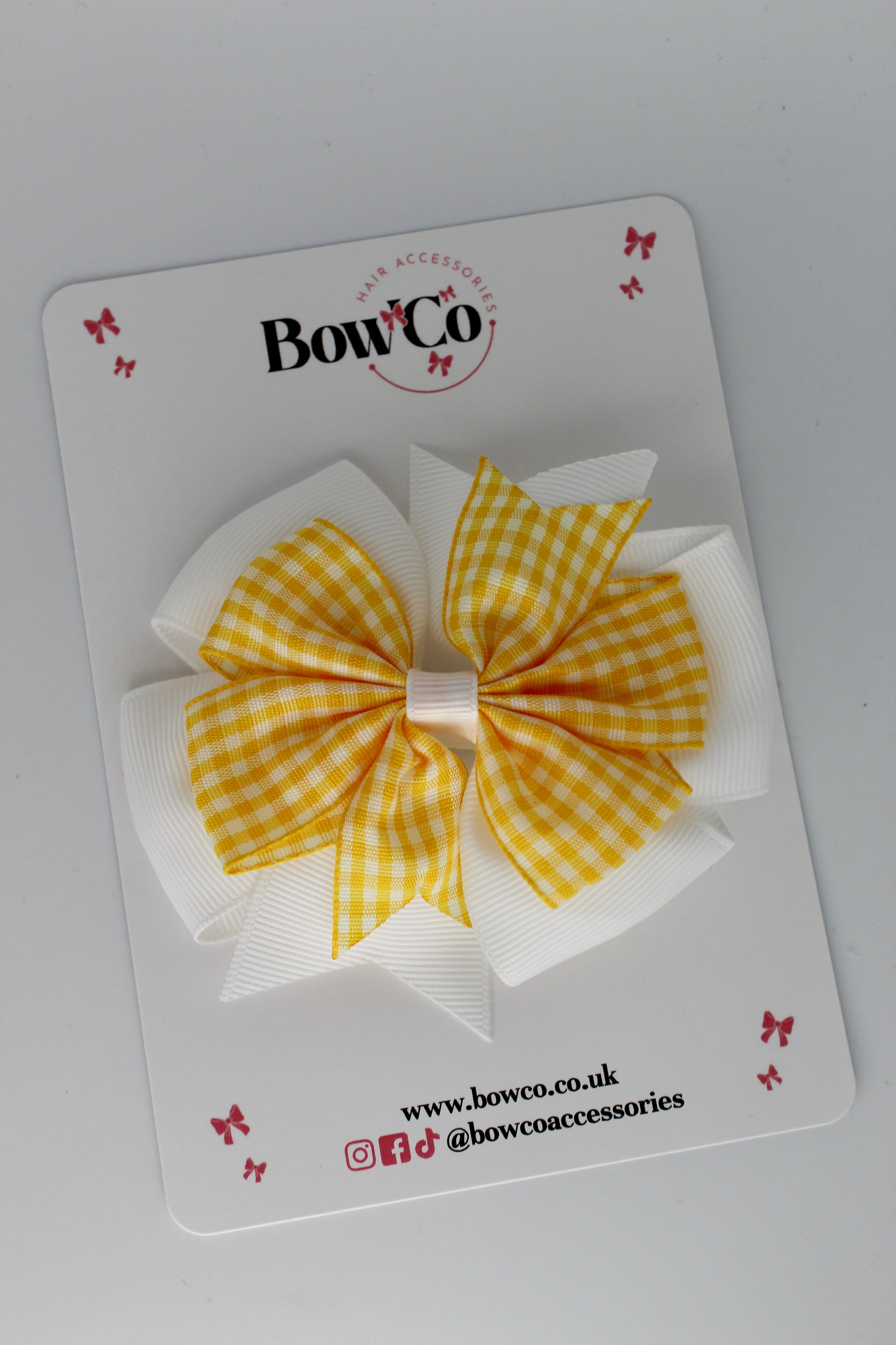 Pinwheel Bow Yellow Gingham Clip