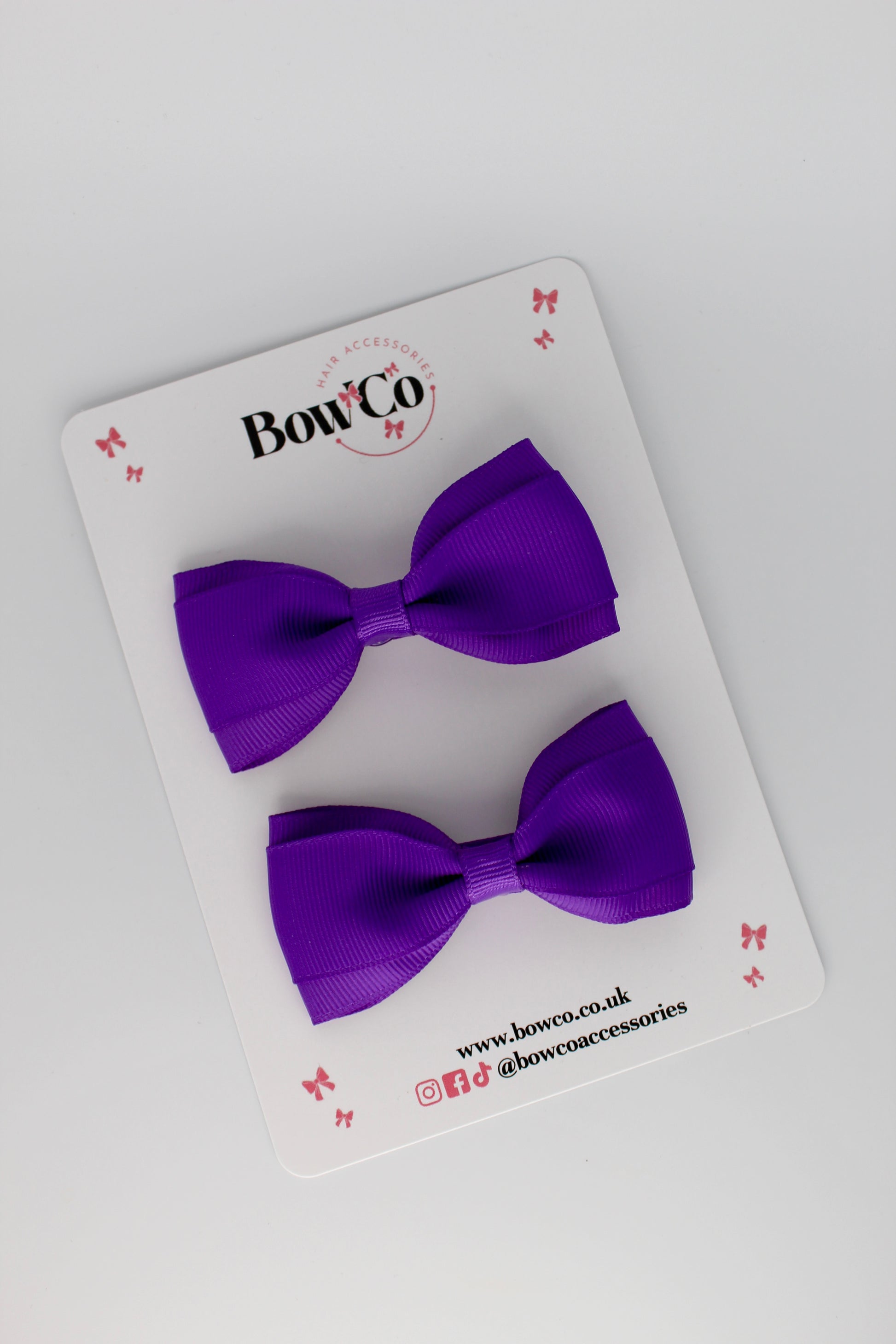 3 Inch Tuxedo Bow - Clip - 2 Pack - Purple