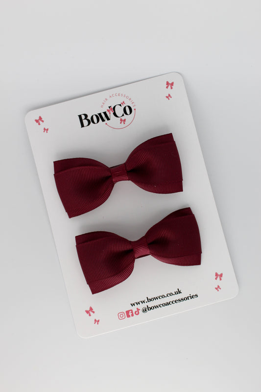 3 Inch Tuxedo Bow - Clip - 2 Pack - Burgundy