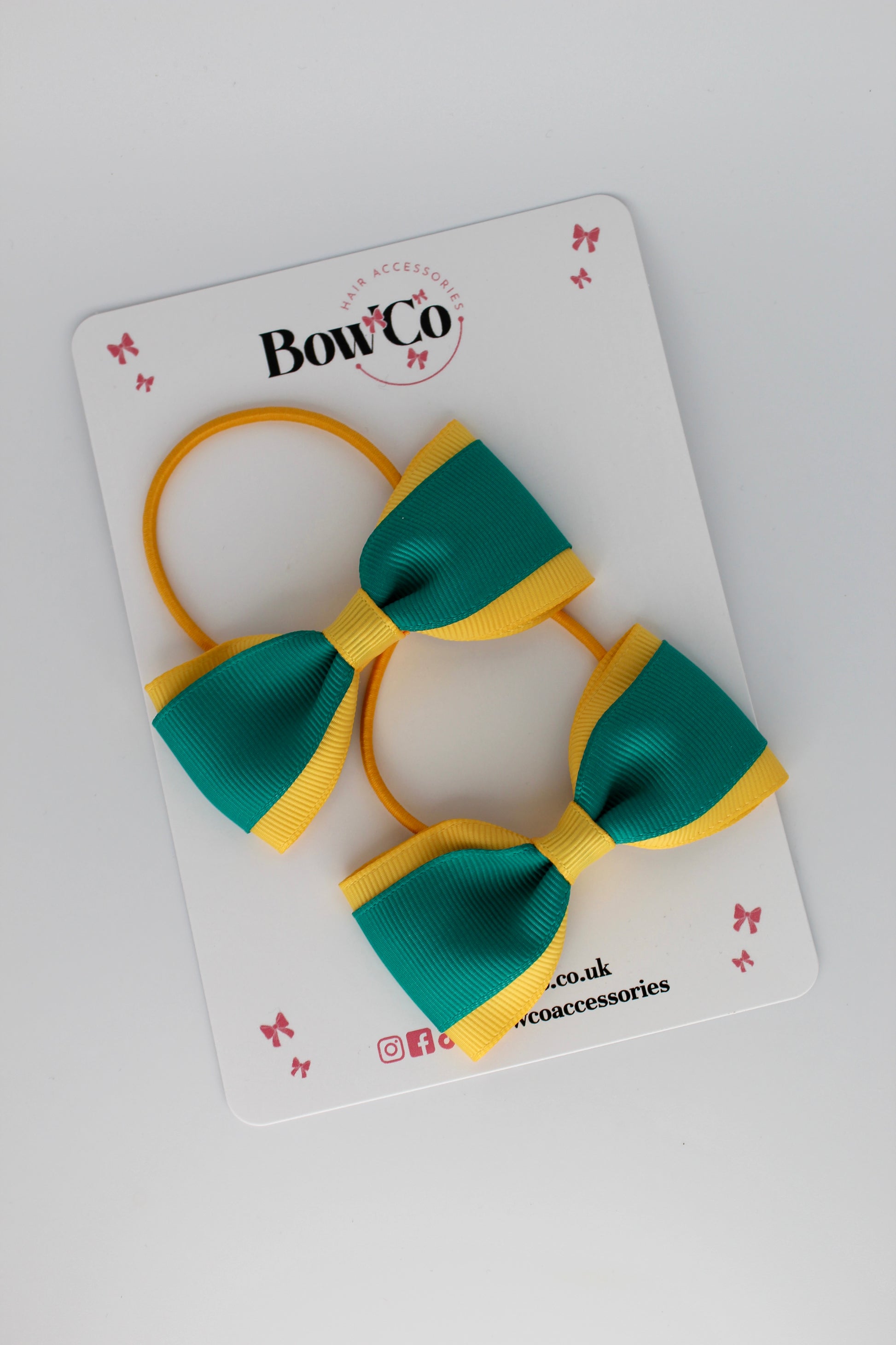 3 Inch Tuxedo Bow - Elastic - 2 Pack - Jade Green and Yellow Gold