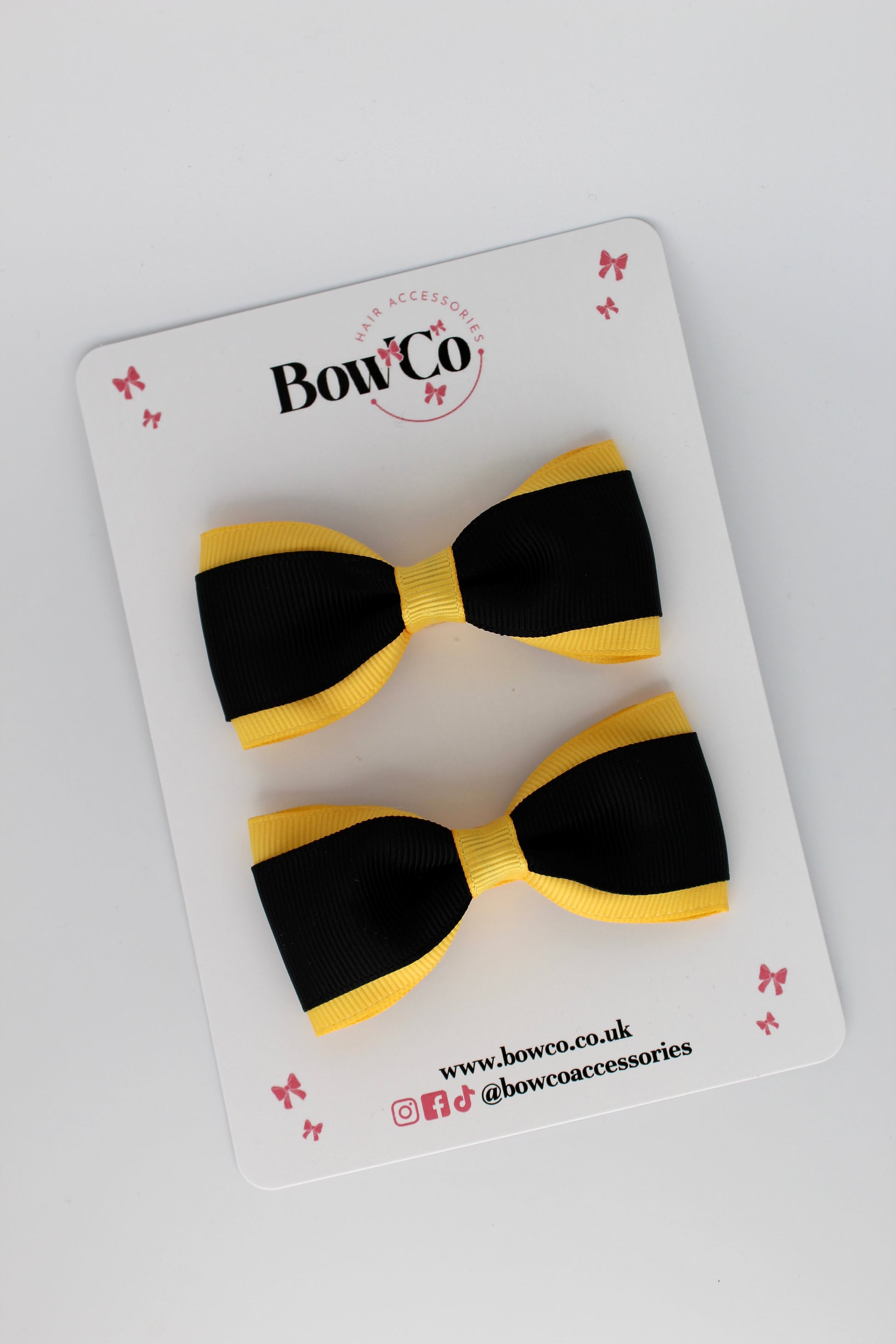3 Inch Tuxedo Bow - Clip - 2 Pack - Black and Yellow Gold