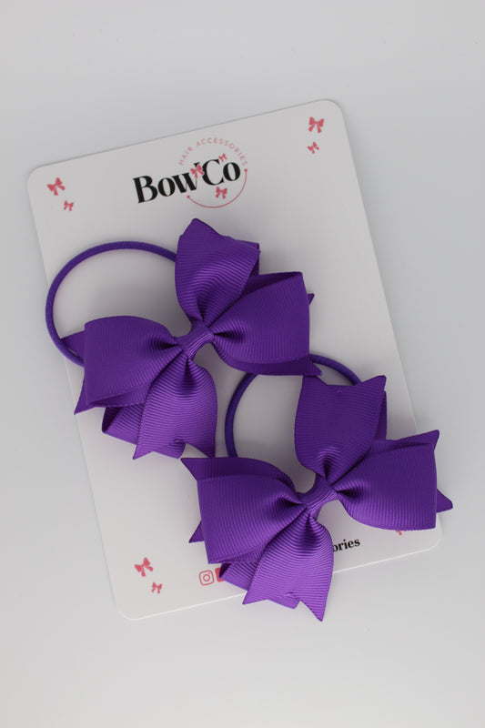 3 Inch Layer Tail Bow - Elastic Bobble - 2 Pack - Purple