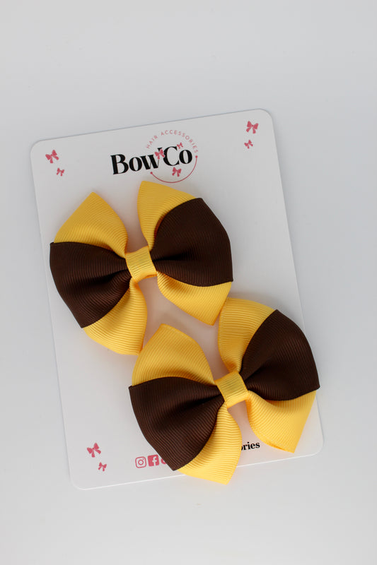 Brown and Yellow Gold - Round Tuxedo Bow Set - Clip