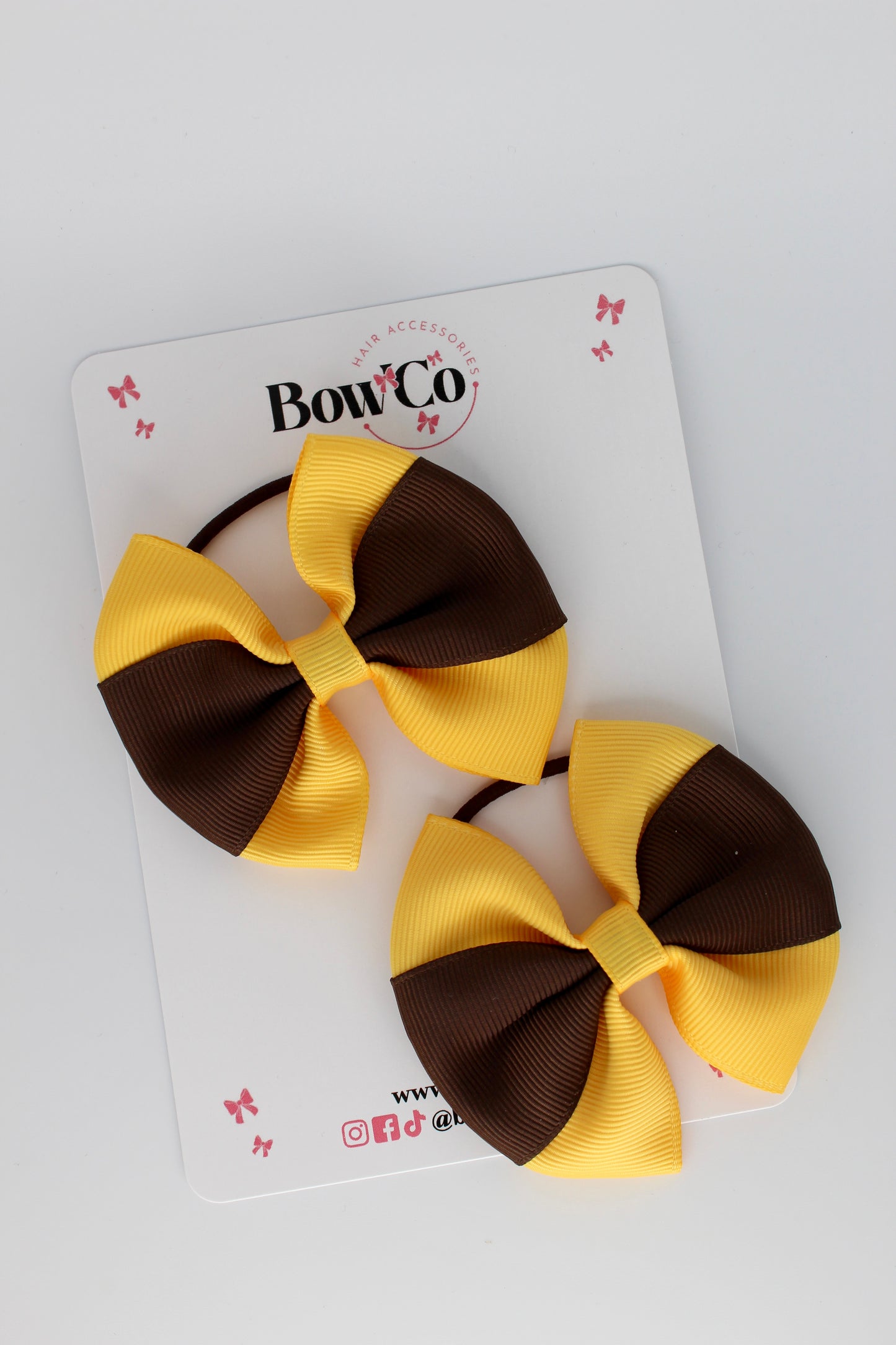 Brown and Yellow Gold - Round Tuxedo Bow Set - Elastic