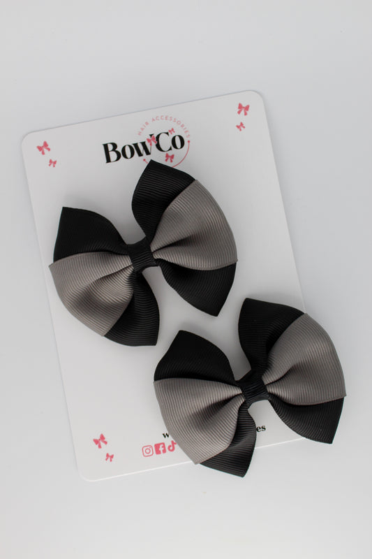 Black and Metal Grey Round Tuxedo Bow Set - Clip