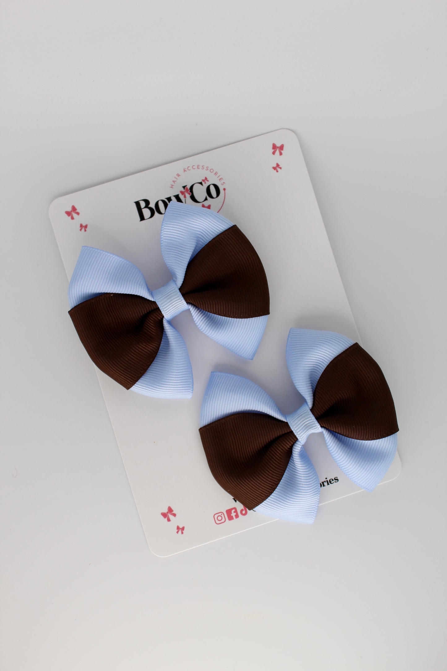Bluebell and Brown Round Tuxedo Bow