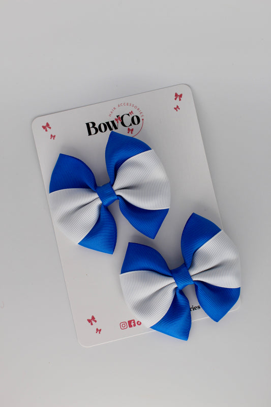 Royal Blue and White - Round Tuxedo Bow Set - Clip