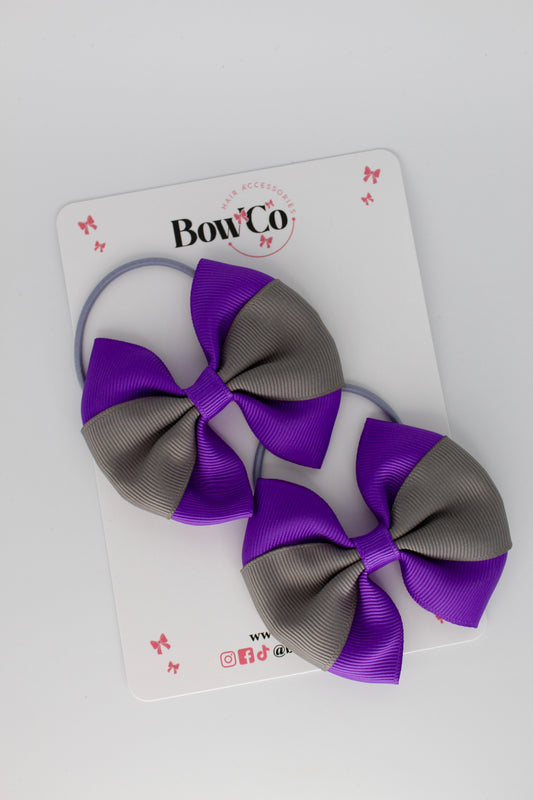 Purple and Metal Grey Round Tuxedo Bow