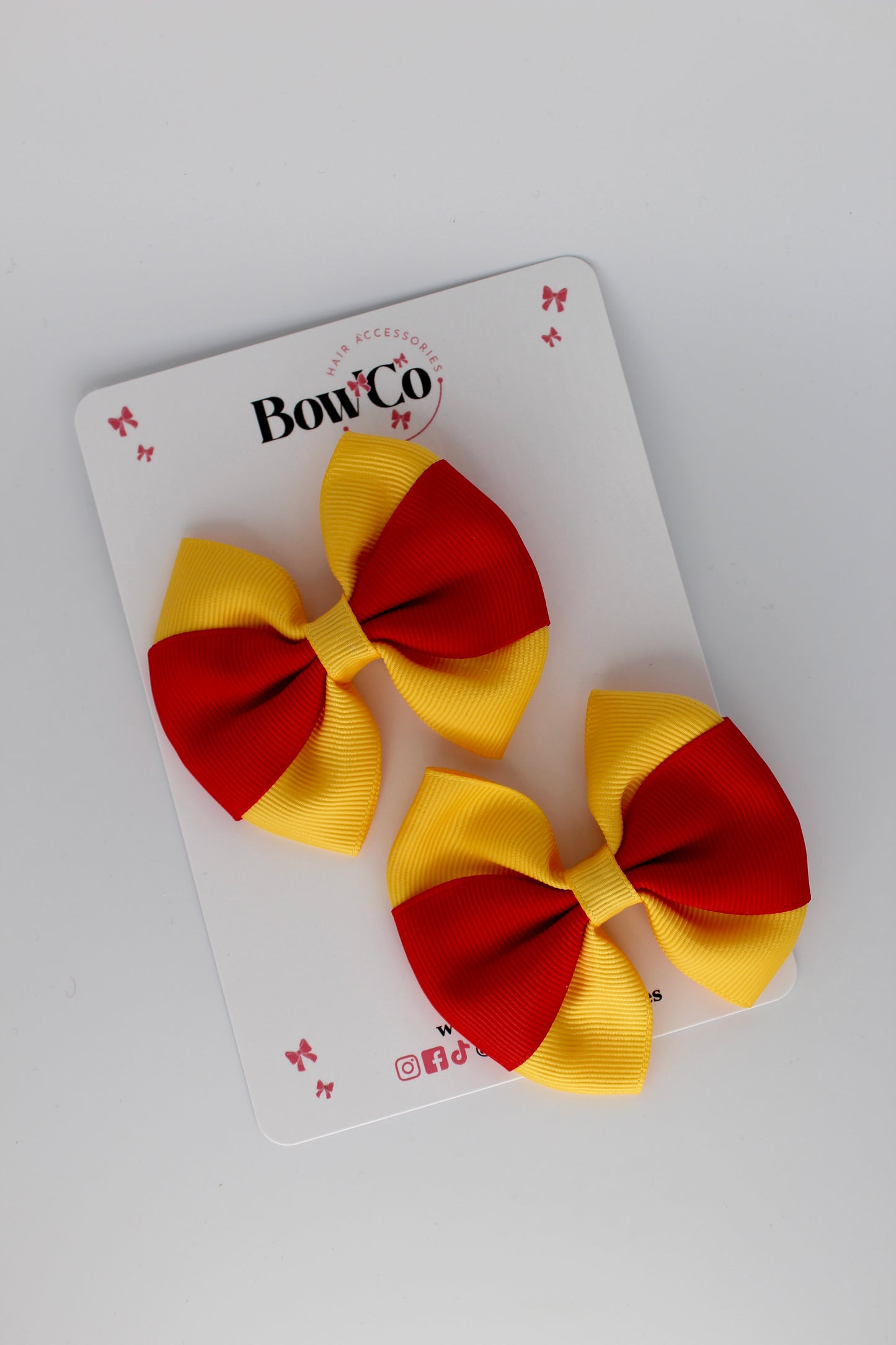 Red and Yellow Gold - Round Tuxedo Bow Set - Clip