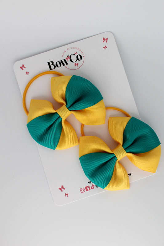 Jade Green and Yellow Gold - Round Tuxedo Bow Set - Elastic