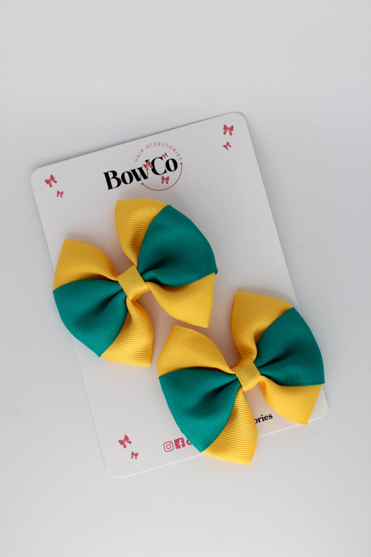 Jade Green and Yellow Gold - Round Tuxedo Bow Set - Clip