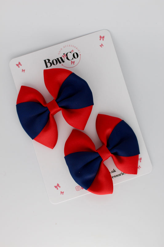 Red and Navy Blue Round Tuxedo Bow