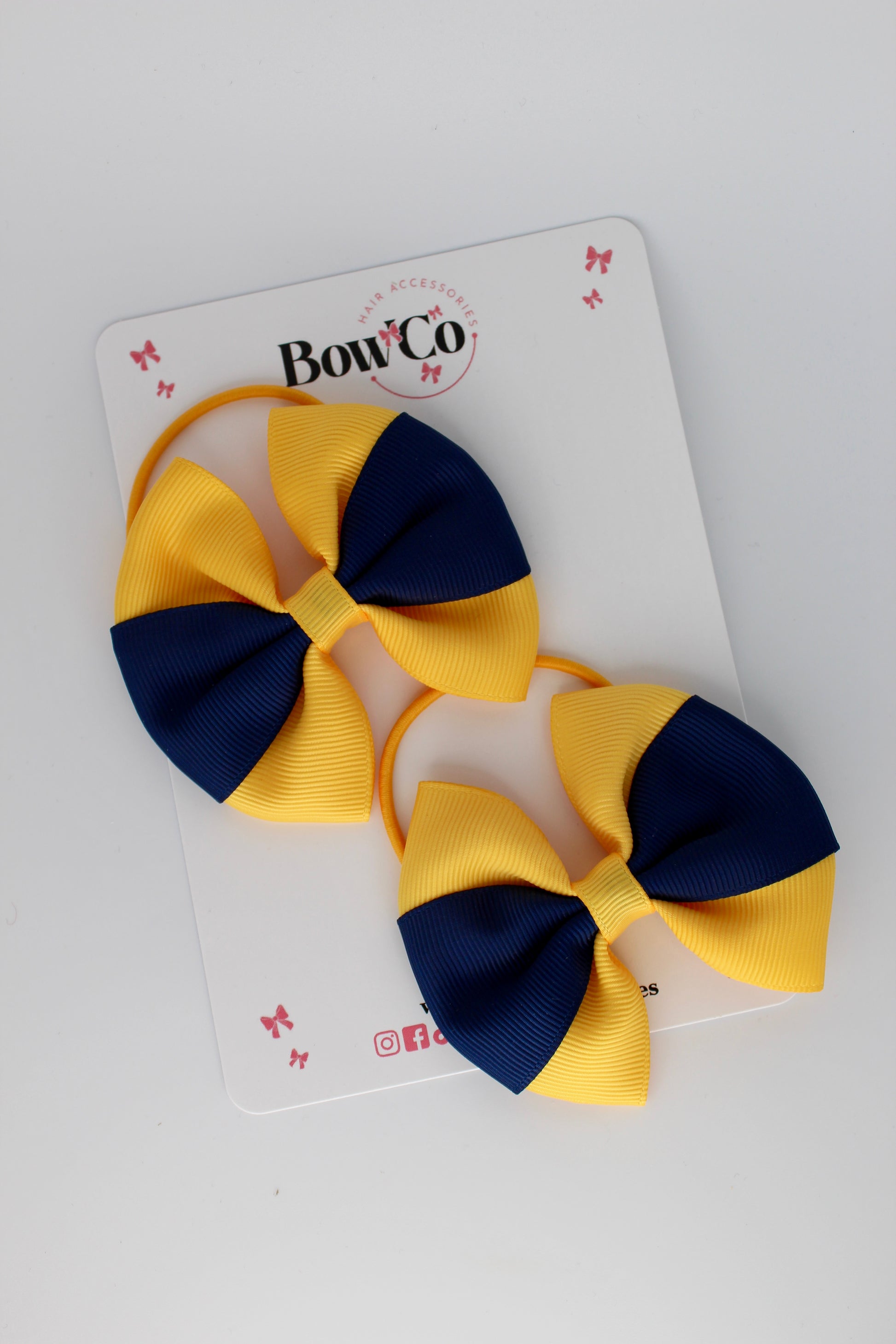 Navy and Yellow Gold - Round Tuxedo Bow Set - Elastic