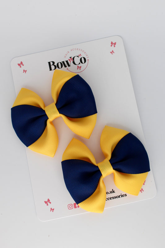 Navy Blue and Yellow Gold - Round Tuxedo Bow Set - Clip