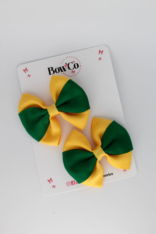 Forest Green and Yellow Gold - Round Tuxedo Bow Set - Clip