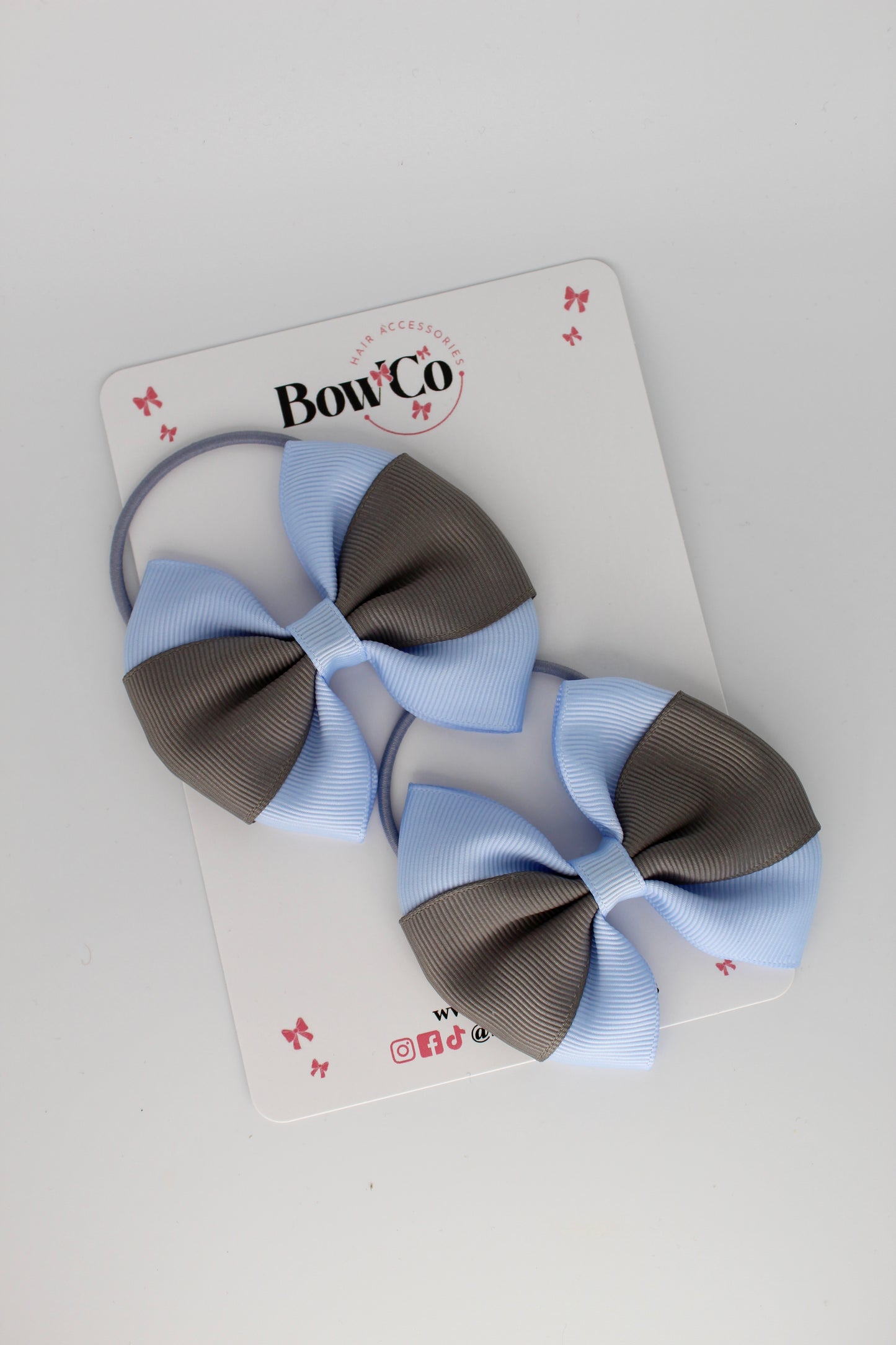 Bluebell and Metal Grey Round Tuxedo Bow