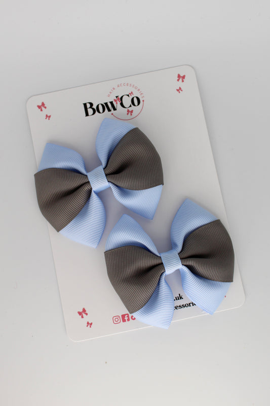 Bluebell and Metal Grey Round Tuxedo Bow