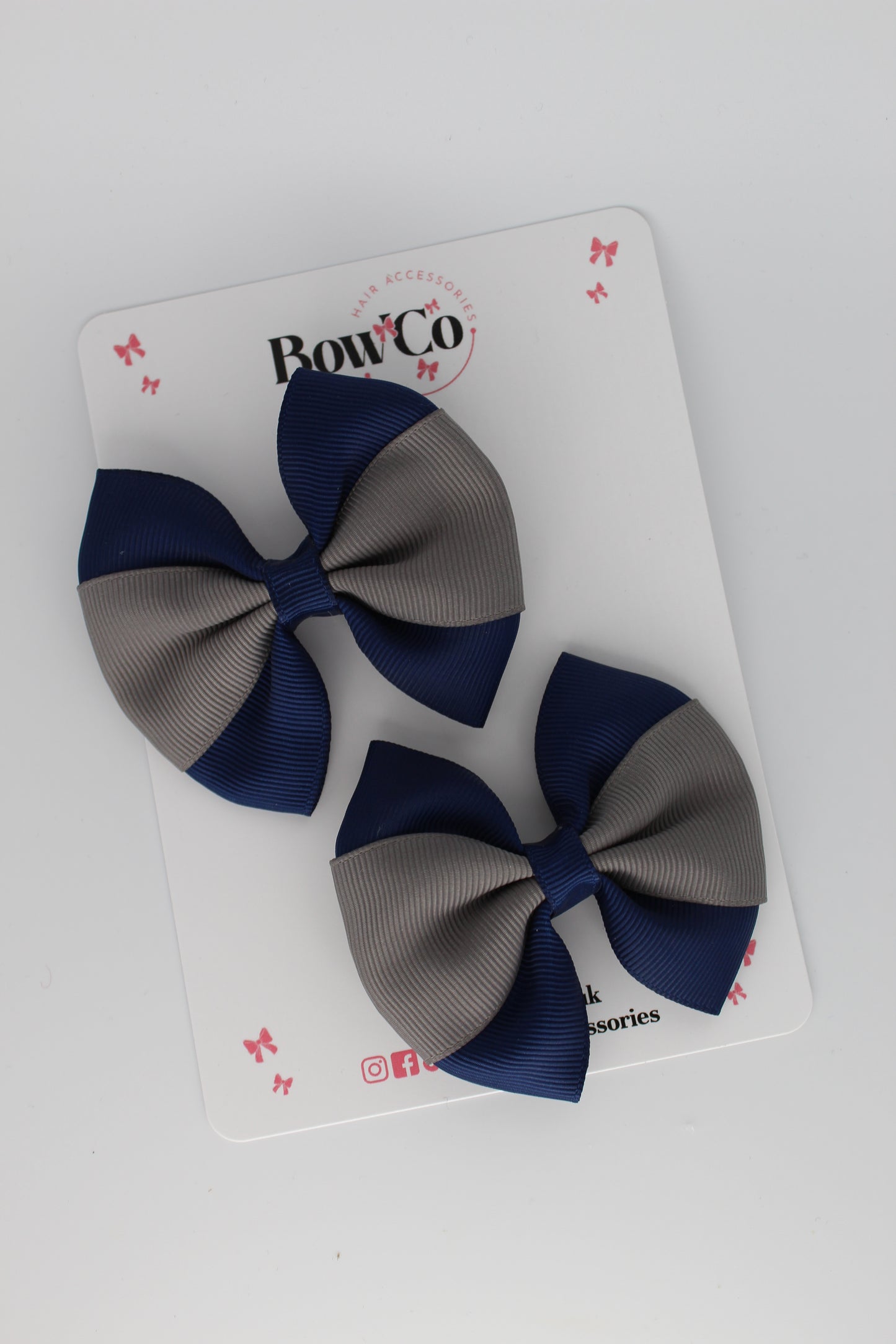 Navy Blue and Metal Grey - Round Tuxedo Bow Set - Clip