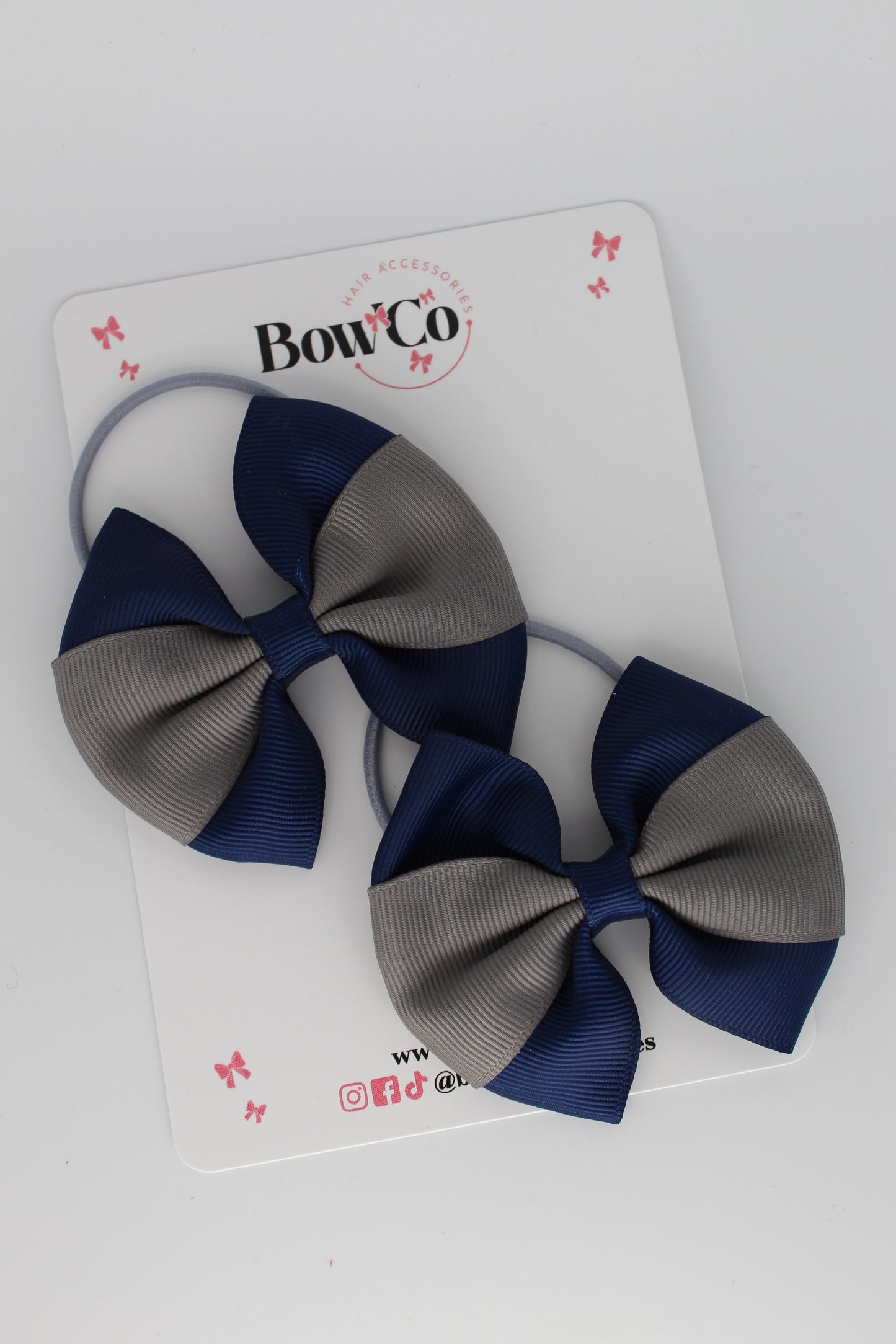 Navy and Metal Grey - Round Tuxedo Bow Set - Elastic