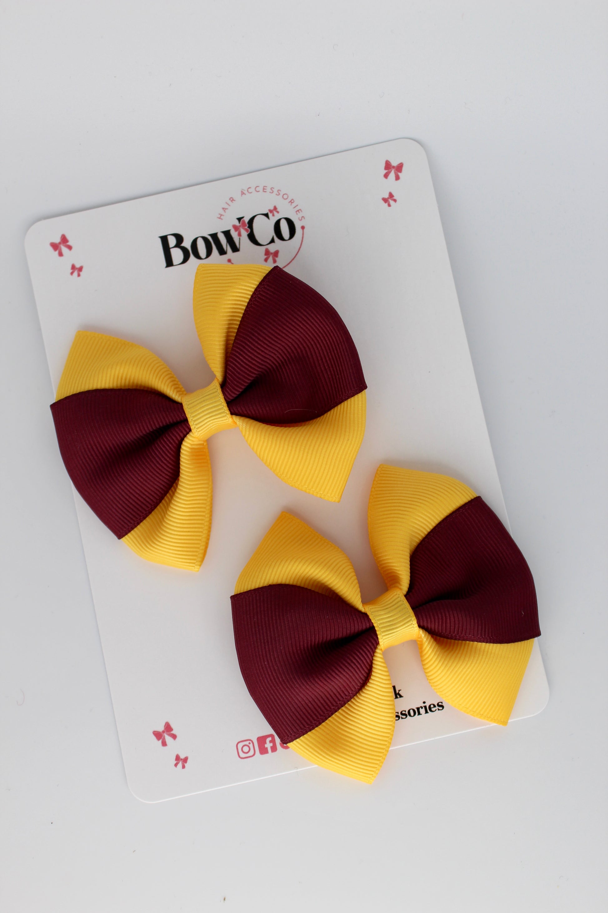 Burgundy and Yellow Gold - Round Tuxedo Bow Set - Clip