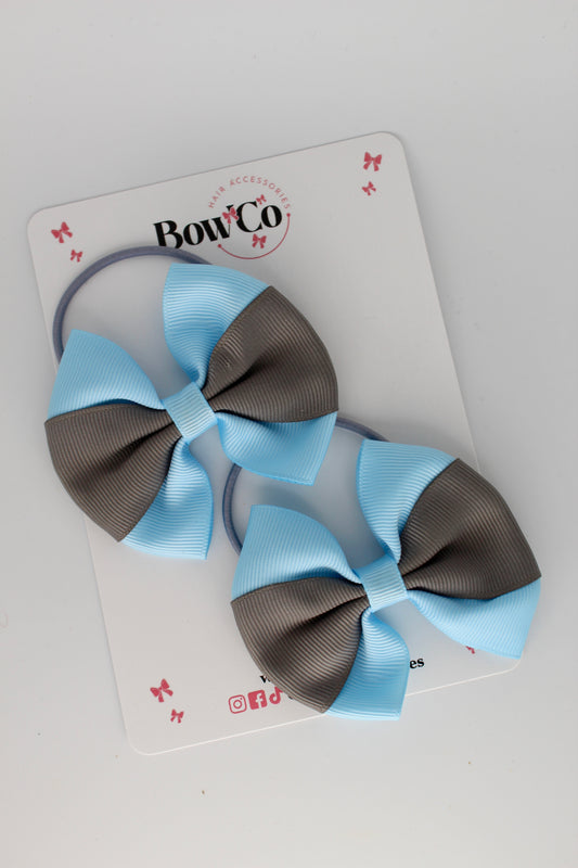 Blue Topaz and Metal Grey Round Tuxedo Bow