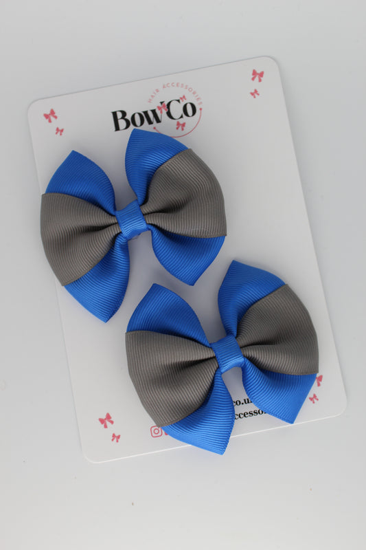 Royal Blue and Metal Grey Round Tuxedo Bow
