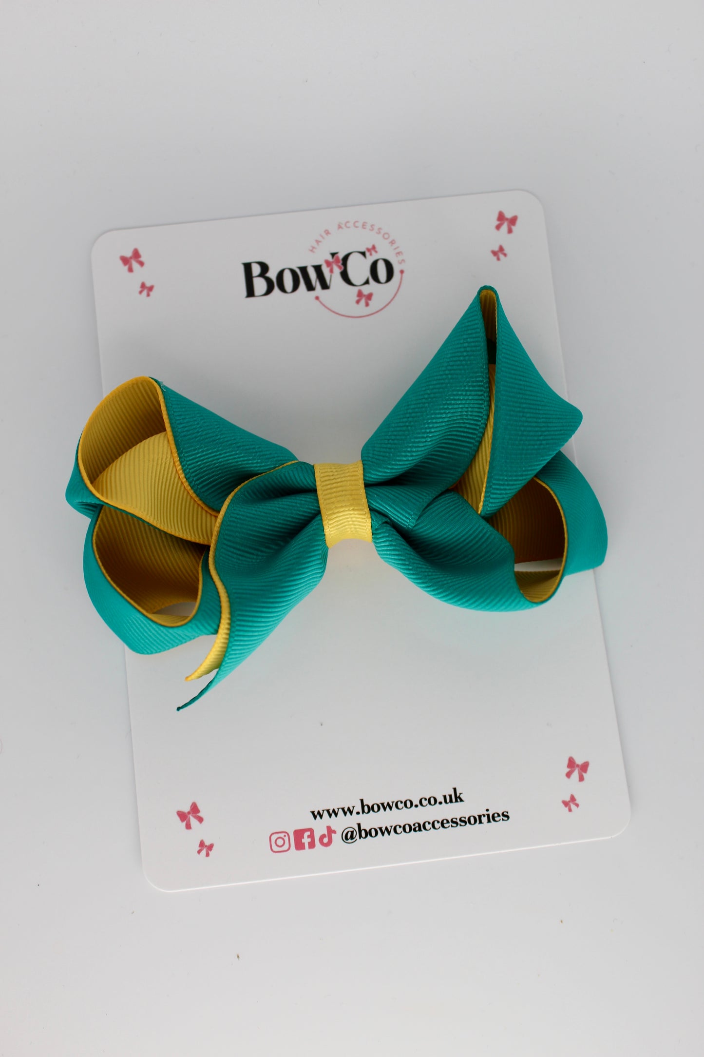 4 Inch Loop Bow - Clip - Jade Green and Yellow Gold