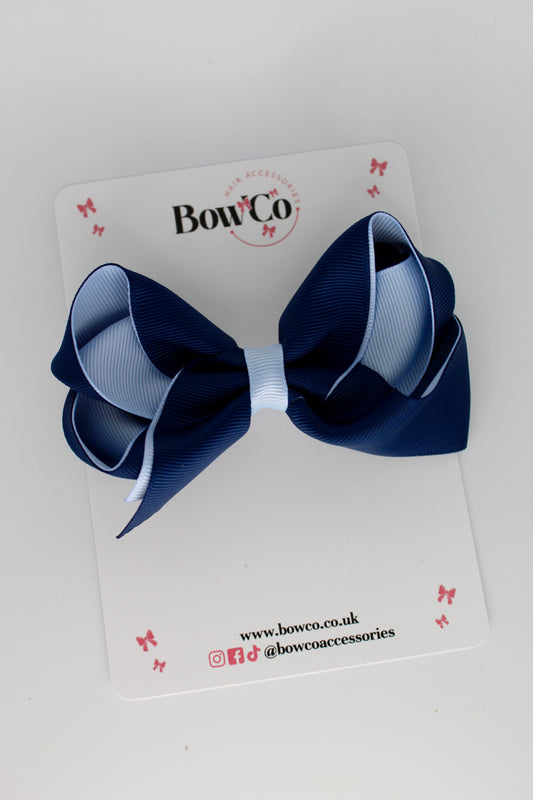 4 Inch Loop Bow - Clip - Navy Blue and Bluebell