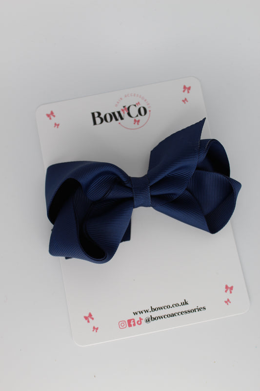 4 Inch Loop Bow - Clip - Navy Blue