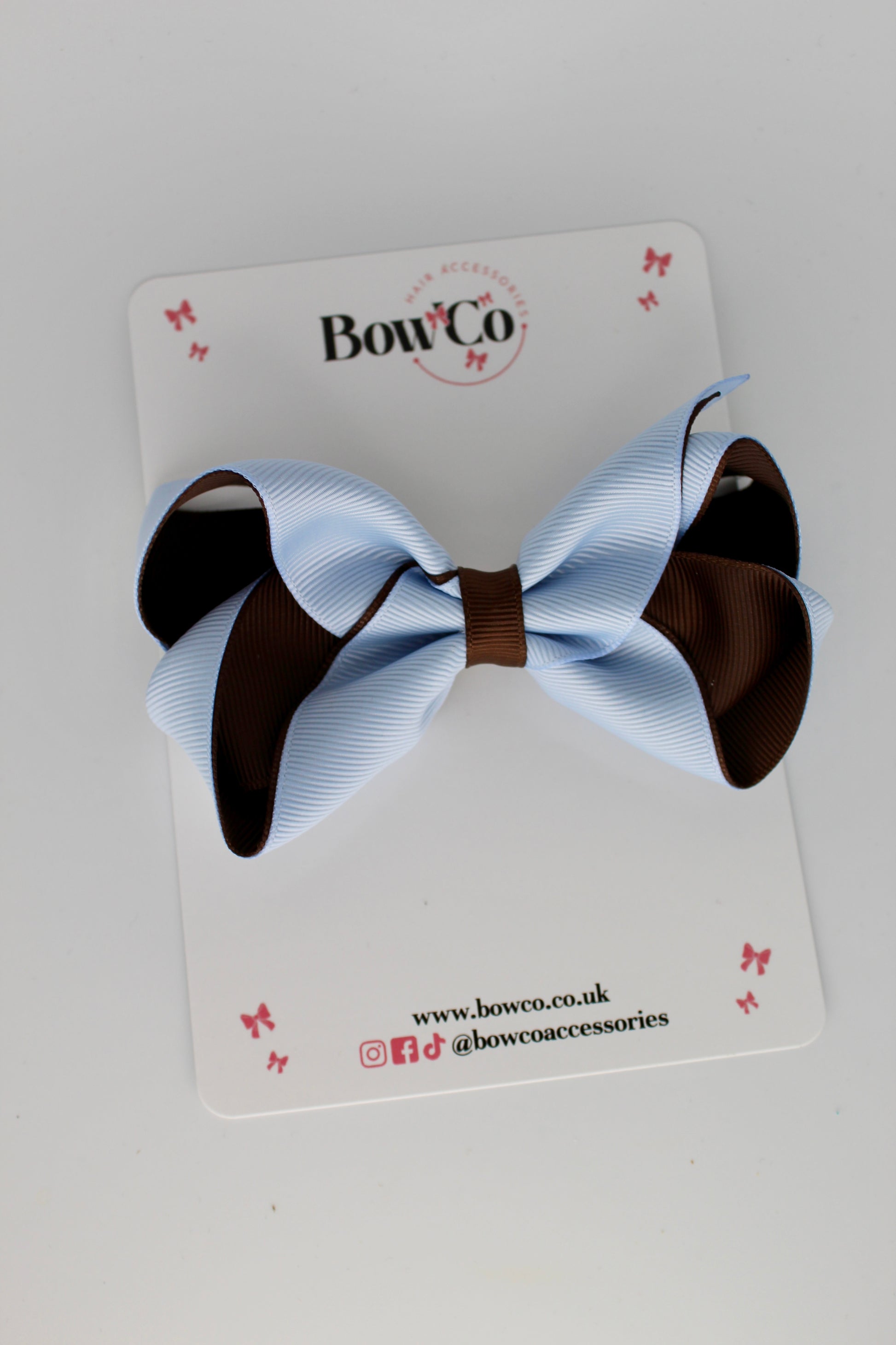 4 Inch Loop Bow - Clip - Bluebell and Brown