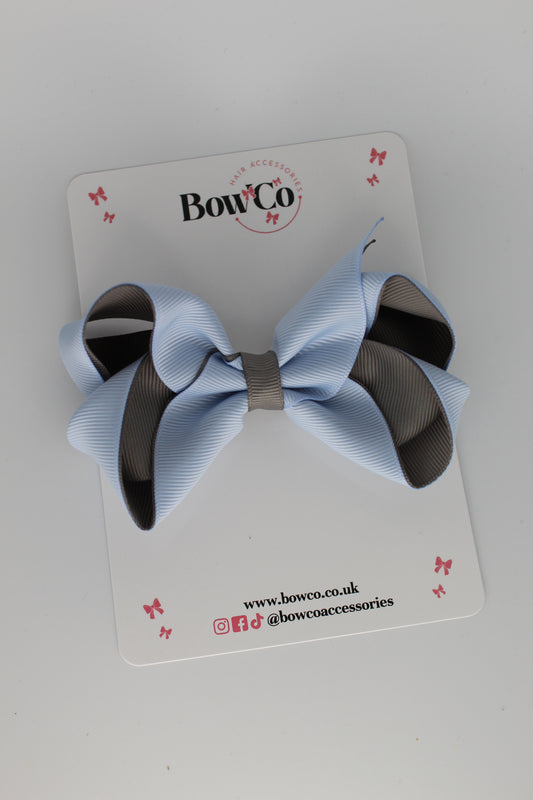 4 Inch Loop Bow - Clip - Bluebell and Metal Grey