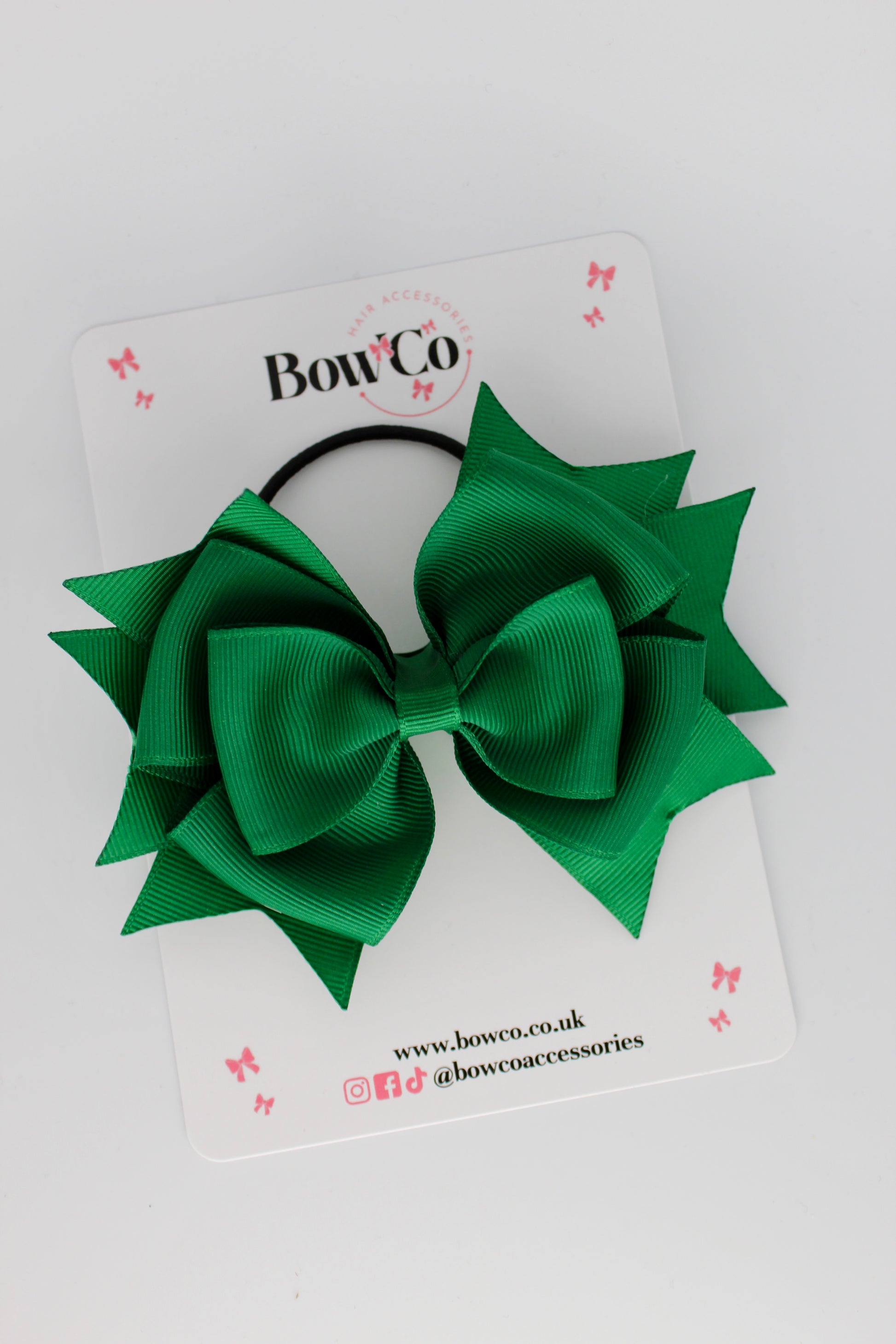 3.5 Inches Layer Bow - Elastic Bobble - Forest Green