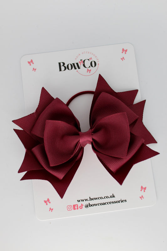 3.5 Inches Layer Bow - Elastic Bobble - Burgundy