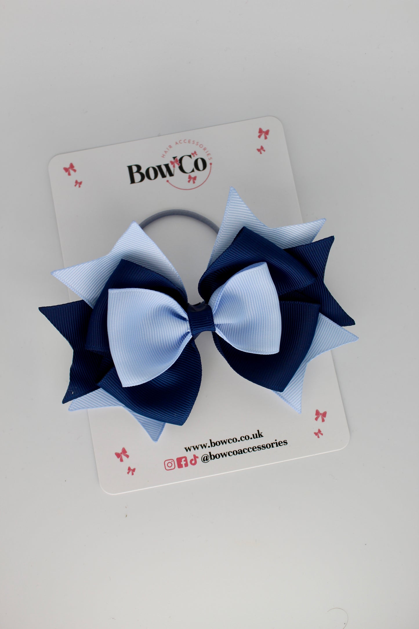 3.5 Inches Layer Bow - Elastic Bobble - Navy and Bluebell